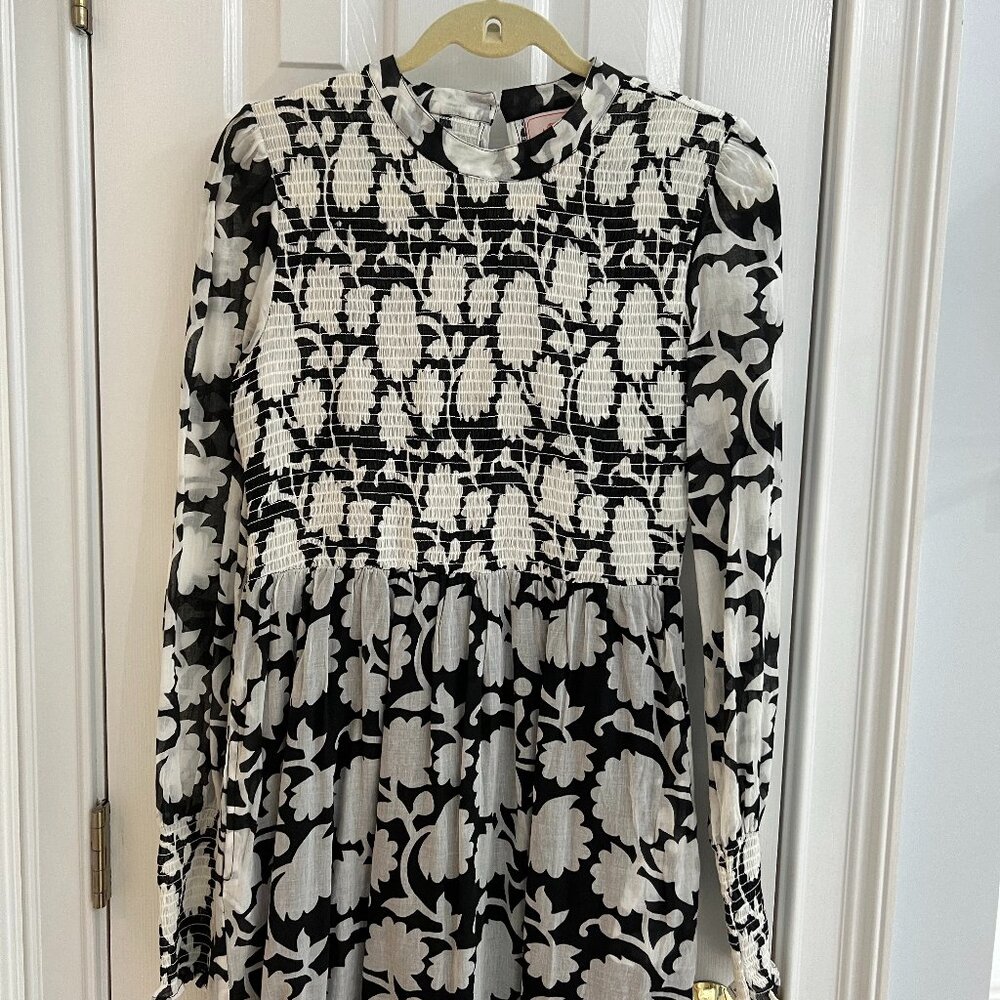 Banjanan Irma Dress in Shadow Bloom Black and White - Size Large